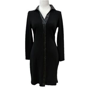 Black Dress Faux Leather Trim Goth Classic Sz. Small Button Up Absolutely Famous